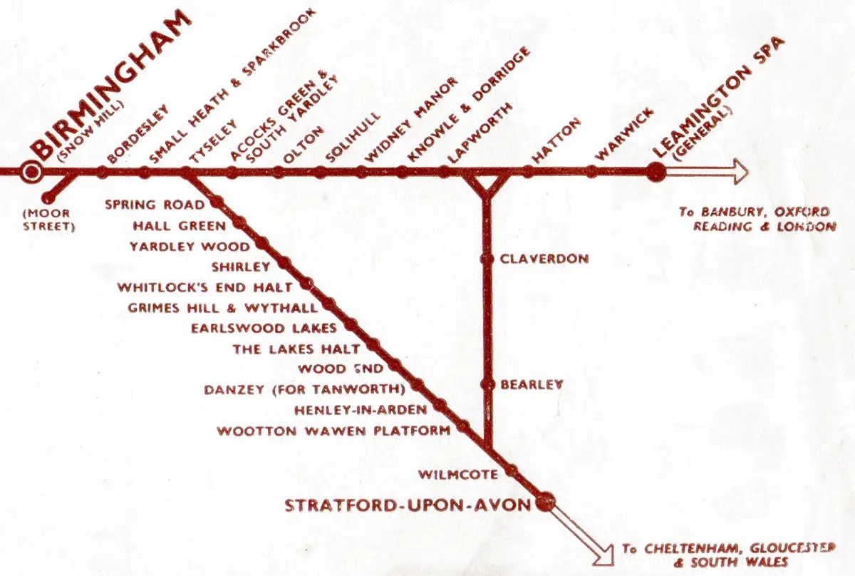 Birmingham - Leamington Spa and Stratford-upon-Avon route diagram