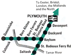 Route diagram Plymouth to Gunnislake