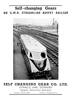 Advert with 3/4 view of GWR Railcar