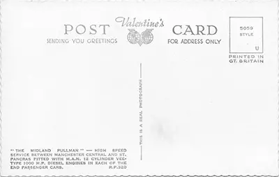 Blue Pullman Valentine's postcard back