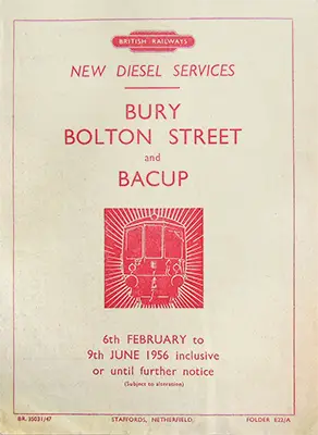 February 1956 Bury - Bacup timetable cover
