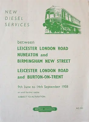 June 1958 Leicester - Birmingham timetable cover