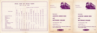 September 1958 Leicester - Nottingham timetable outside