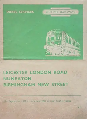 September 1962 Leicester - Birmingham timetable cover