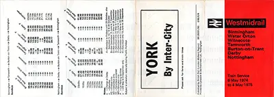 May 1974 Birmingham - Derby - Nottingham timetable outside