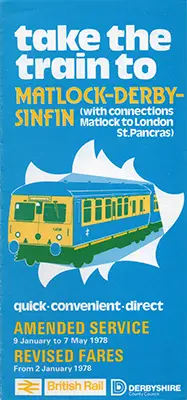 January 1978 Matlock - Derby - Sinfin timetable cover