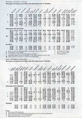 May 1975 Barnstaple - Exeter timetable inside