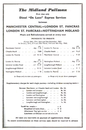 Blue Pullman timetable