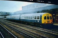 Blue grey Class 101 DMU in station