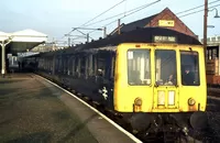 Blue Class 125 DMU in station