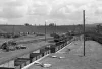 Fire damaged Gloucester twin SC56305 + SC51113. There were no details with the negative but the incident is believed to have happened in mid-July 1966 at Glengarnock. Behind are other DMUs including another GRC&W set and a Met-Camm.