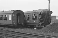 The grounded bodies of 56255 and 50984 on Accrington MPD on 23 August 1970. The two vehicles were withdrawn on 2/11/69, the DMBS had collision damage to the cab but the cause is unknown.