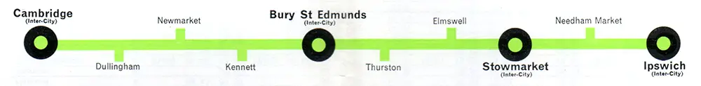 Cambridge - Ipswich route map