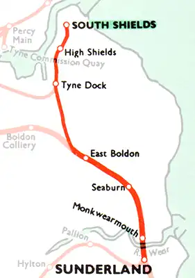Sunderland - South Shields route diagram