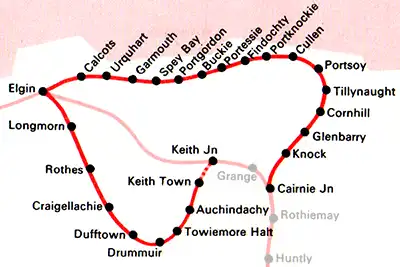 Elgin - Keith Jct / Cairnie Jct route diagram