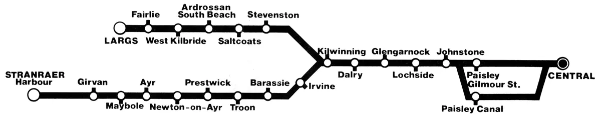 Glasgow - Largs / Ayr / Stranraer route diagram