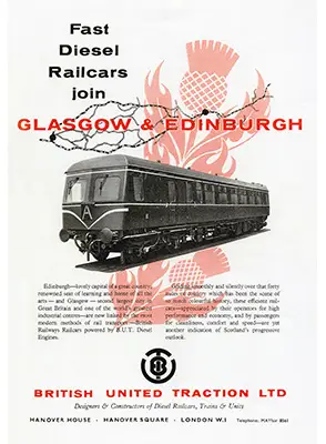 British United Traction advert for Edingburgh - Glasgow DMUs