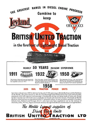 April 1958 British United Traction advert noting almost 50 years of railcar experience