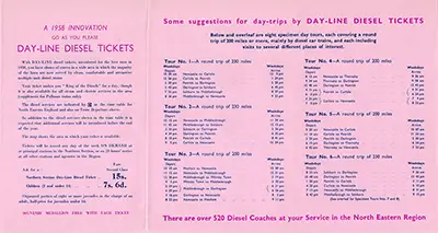 North Day Line Diesel Northern Section handbill September 1958 inside