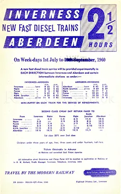 July 1960 Inverness - Aberdeen timetable