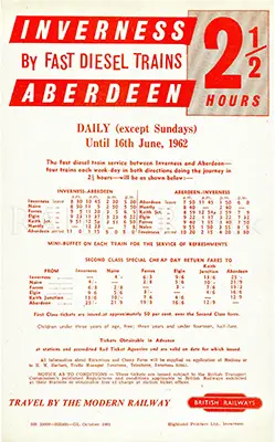 October 1961 Inverness - Aberdeen timetable