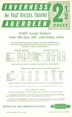 June 1962 Inverness - Aberdeen timetable