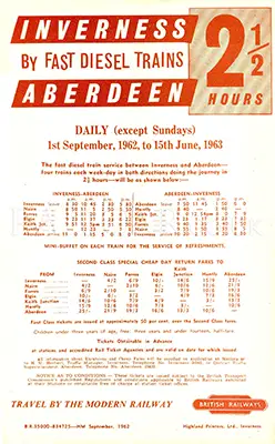September 1962 Inverness - Aberdeen timetable