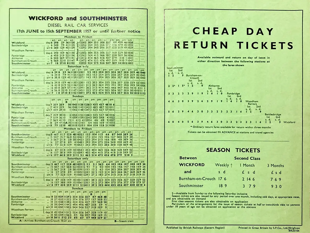 Wickford - Southminster June 1957 timetable inside