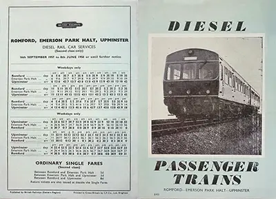 Romford - Upminster September 1957 timetable outside