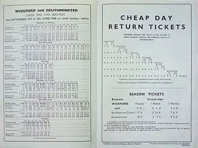 Wickford - Southminster 16th September 1957 timetable inside