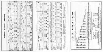 June 1958 Norwich - Lowestoft - Yarmouth timetable rear