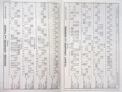 Romford - Upminster June 1958 timetable inside