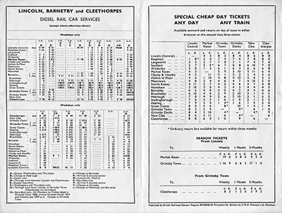 Inside of September 1958 Lincoln, Barnetby and Cleethorpes timetable