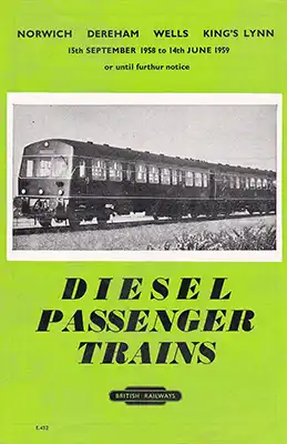 Front of September 1959 Norwich - Dereham - Wells and Kings Lynn timetable