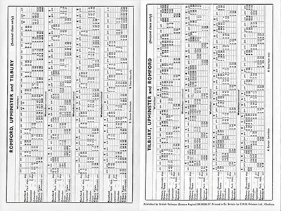 Romford - Upminster September 1958 timetable inside