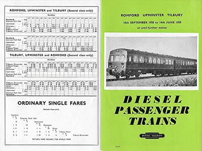 Romford - Upminster September 1958 timetable outside