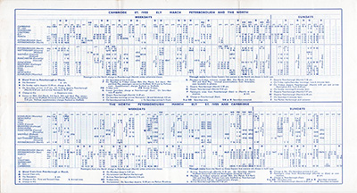 Cambridge - Peterborough January 1961 timetable inside