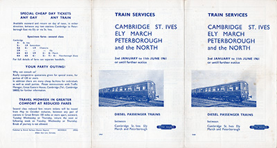 Cambridge - Peterborough January 1961 timetable outside