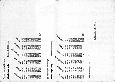 Cambridge - St Ives June 1967 timetable inside