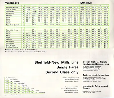 January 1970 Sheffield - New Mills timetable inside