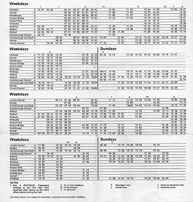 October 1972 Lincoln - Sheffield timetable inside