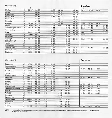 October 1972 Sheffield - Retford - Cleethorpes timetable inside