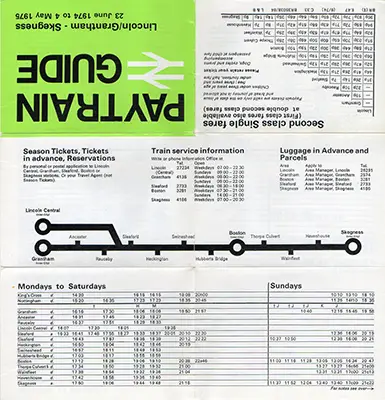 June 1974 Lincoln/Grantham - Skegness timetable outside