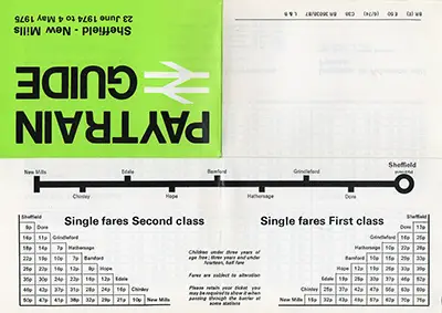 June 1974 Sheffield - New Mills timetable outside