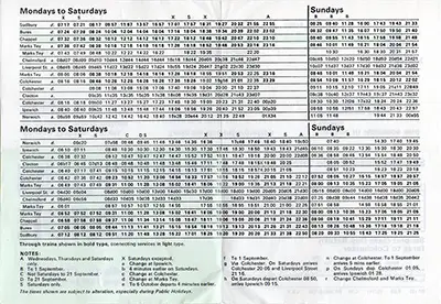 June 1974 Sudbury - Colchester timetable inside