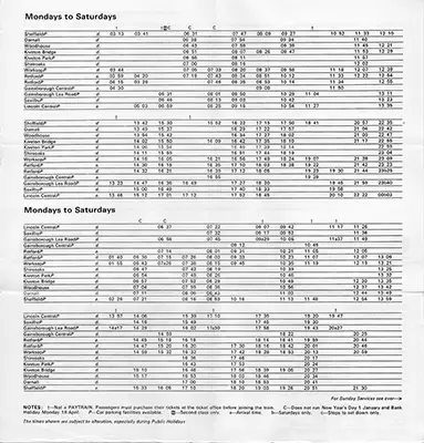 October 1975 Lincoln - Sheffield timetable inside