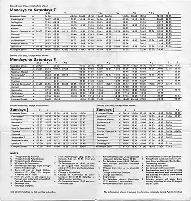 Cambridge - Ipswich May 1976 timetable inside