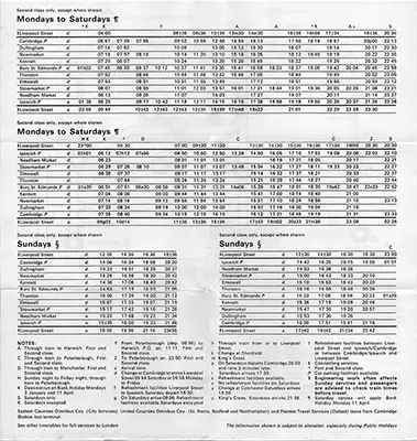 Cambridge - Ipswich October 1976 timetable inside