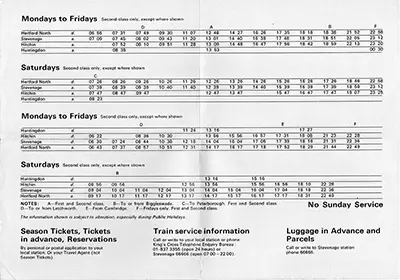 Hertford North - Huntingdon May 1977 timetable inside