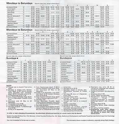 Cambridge - Ipswich May 1980 timetable inside